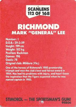 1989 Scanlens VFL #112 Mark Lee Back
